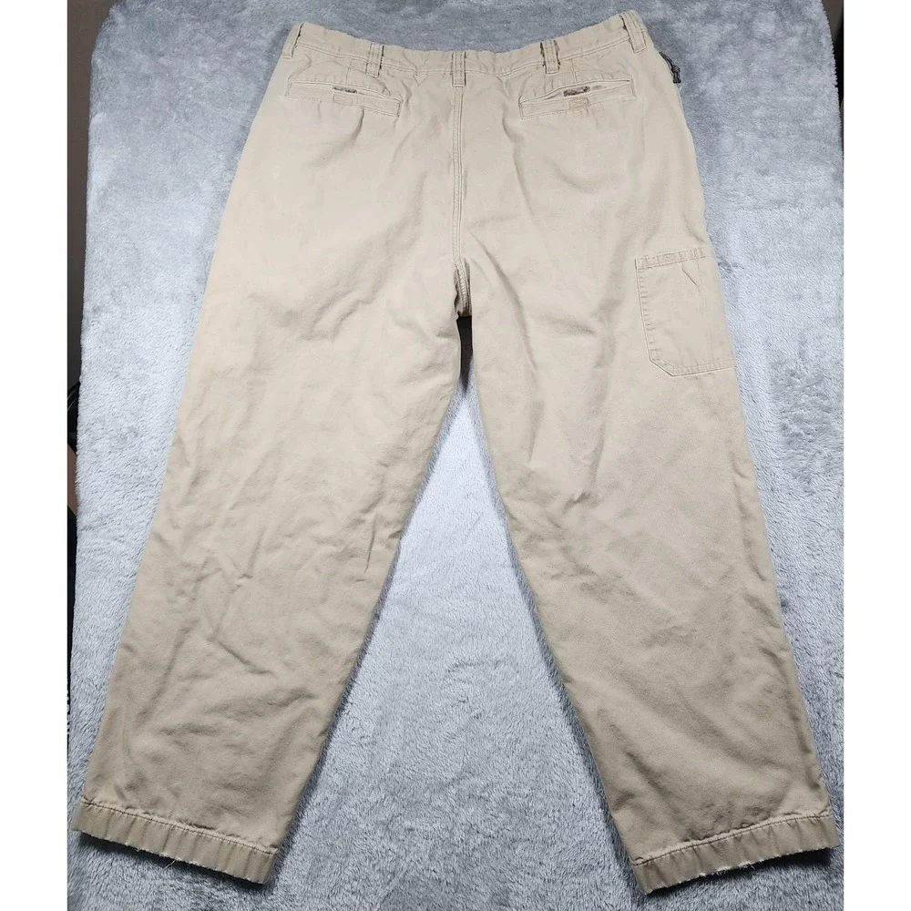 VINTAGE LL Bean Pants Mens 42x34 (Fits 38x32) Beige Flannel‎ Lined Chino Winter